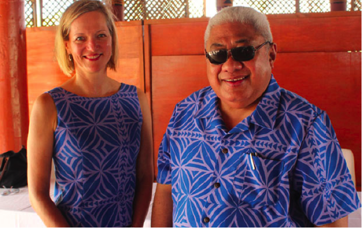 THANK YOU: Chief Justice Patu (right) yesterday thanked Professor Nadja Alexander for her role in the development of the programme. Both are wearing traditional Samoa fabric selected to celebrate the launch of the Mediation Rules